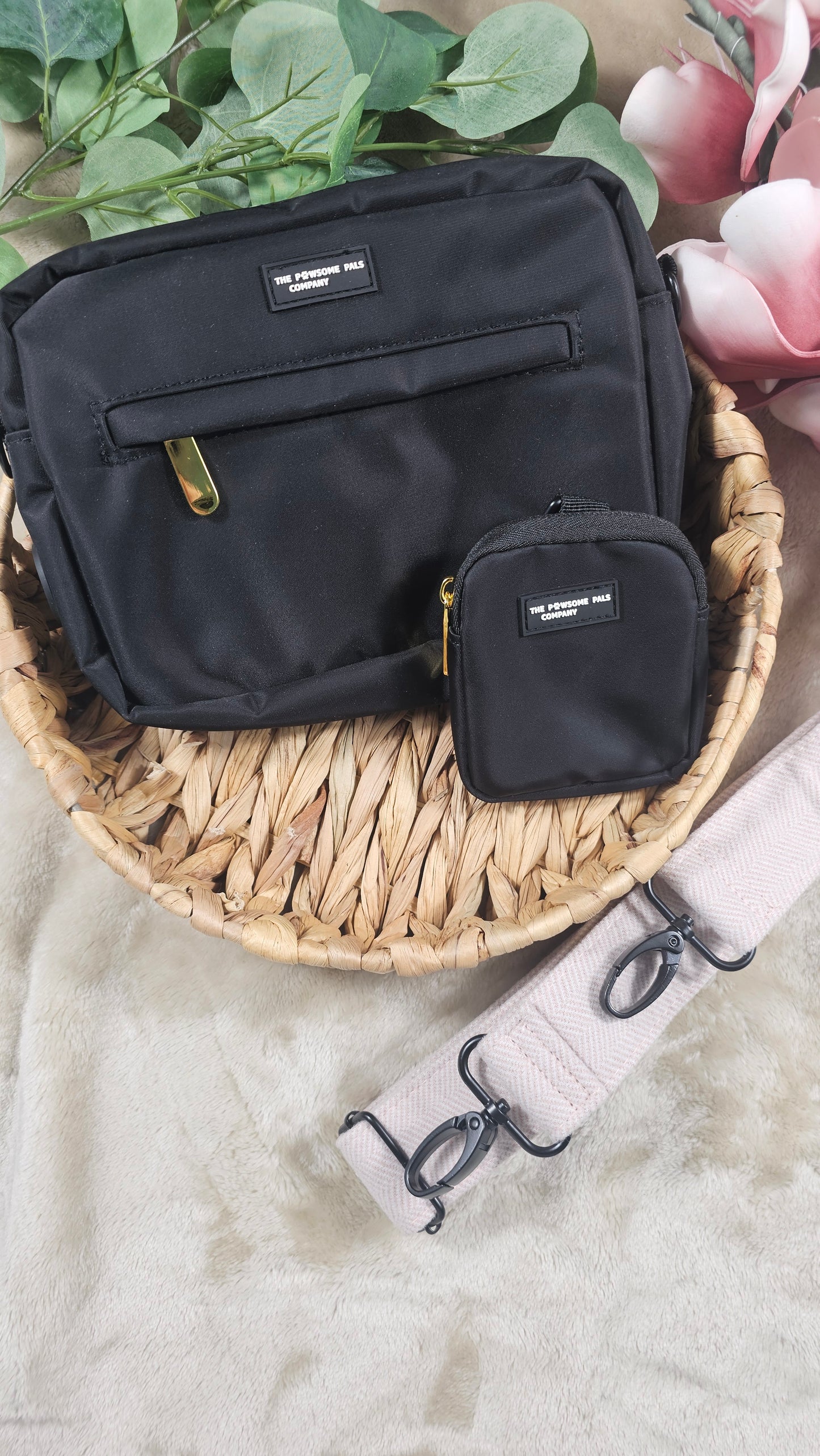 Black Walking Bag & Treat Pouch (Pink Tweed Collection)
